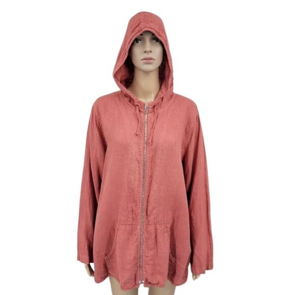 Chico's Linen Hooded Full Zipper Jacket Salmon Color Women's Medium - Picture 1 of 15